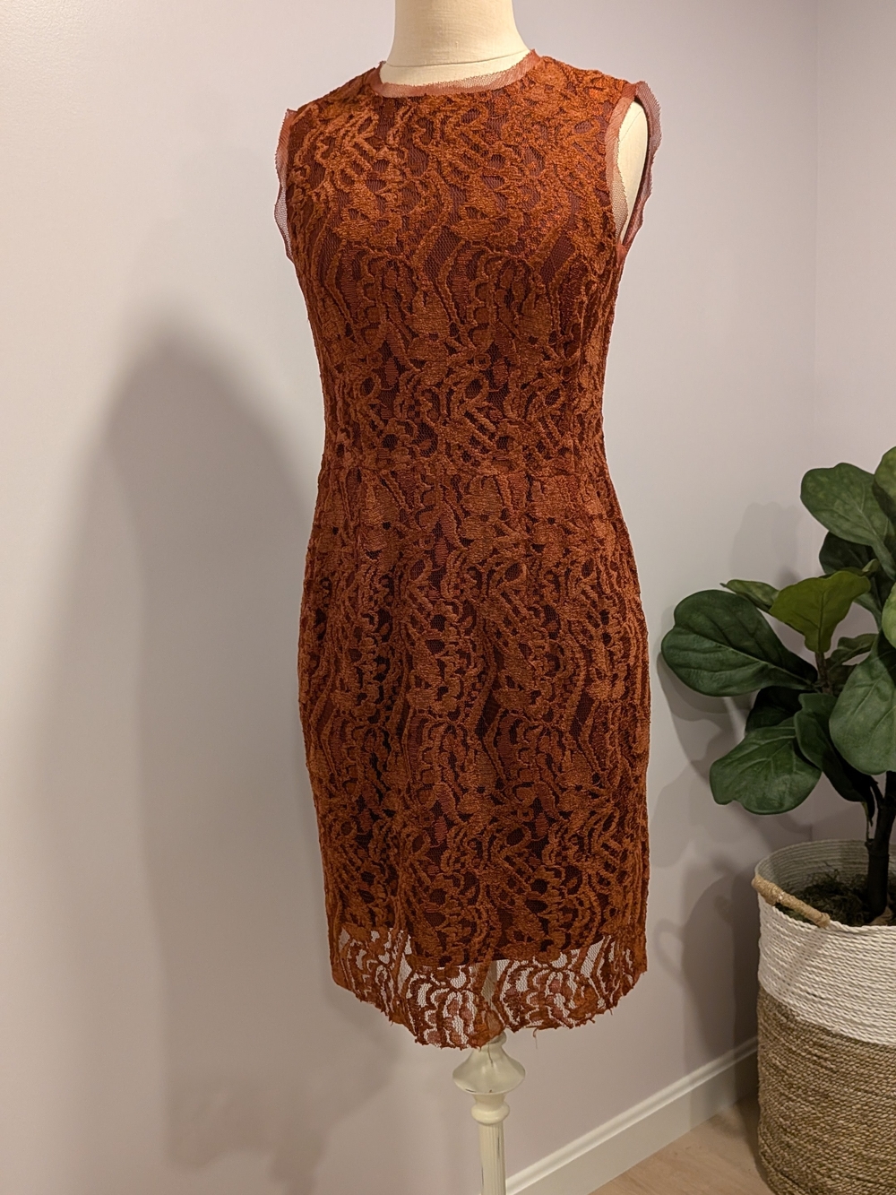 Nanette Lepore Burnt Orange Lace Sheath Dress | Floral Lace | Cocktail